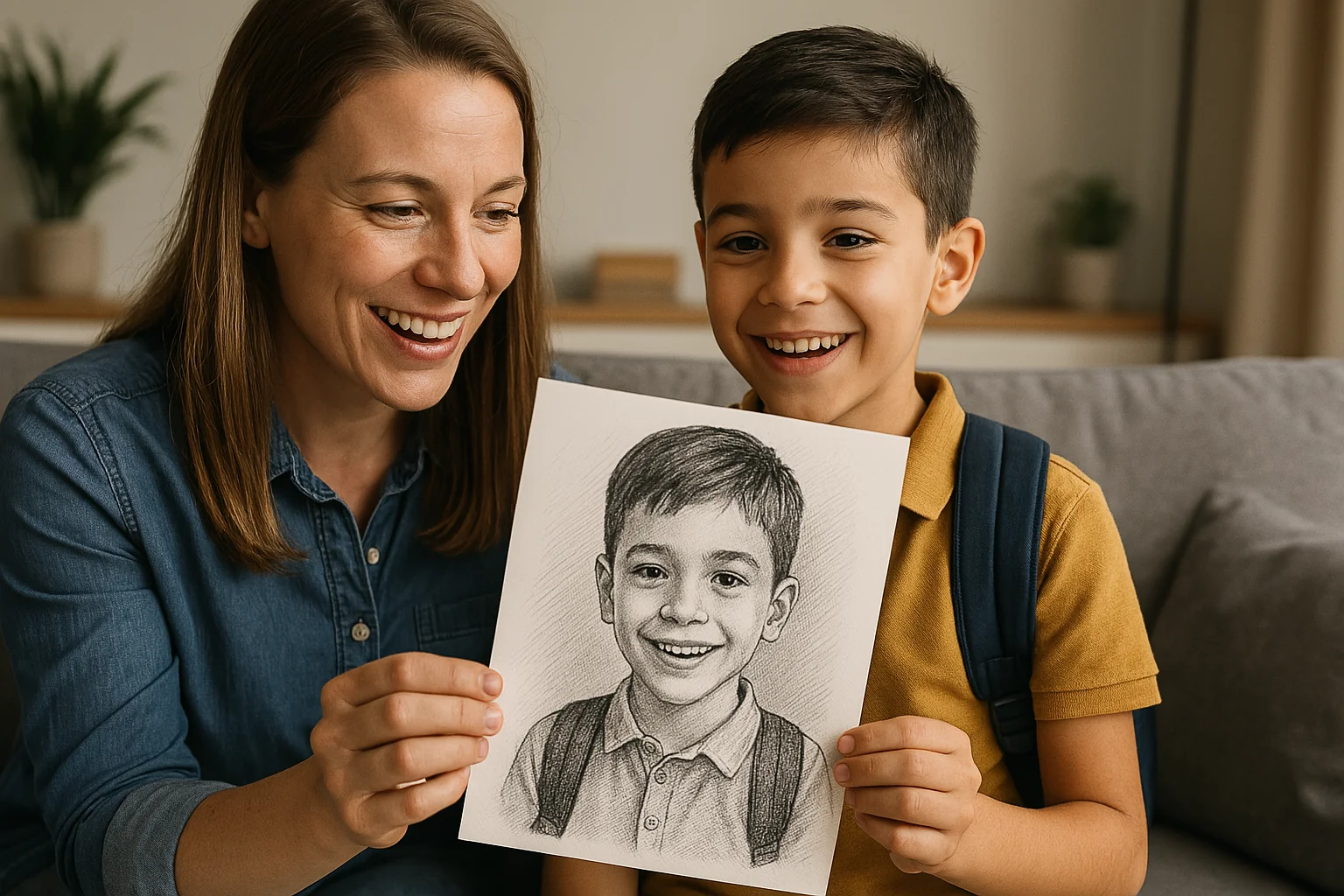 Erster Schultag Portrait - Digital handgezeichnetes Portrait vom Einschulungsfoto