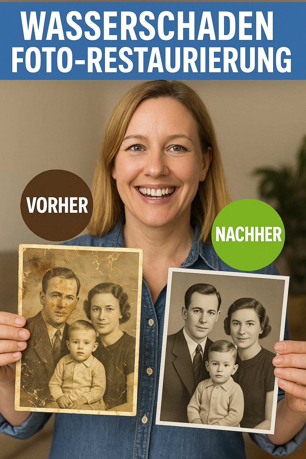 Wasserschaden Foto Restaurierung - Vorher und Nachher Beispiel