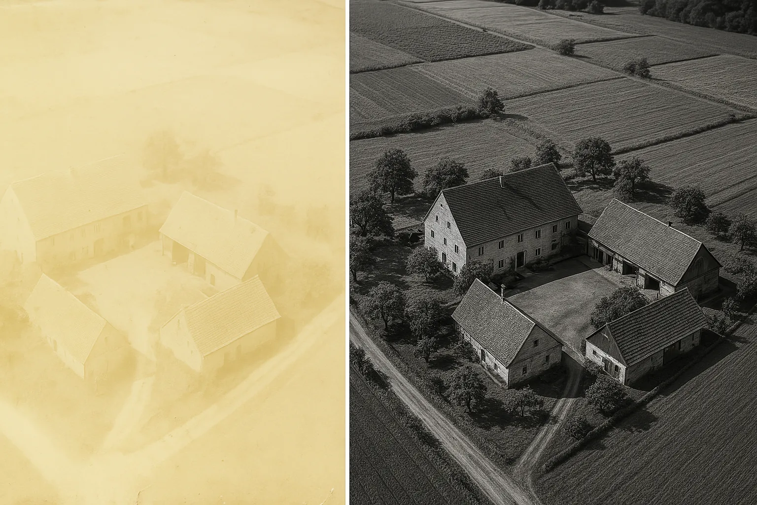 Alte historische Luftaufnahmen restaurieren - Professionelle Bildrekonstruktion